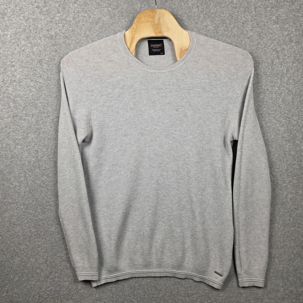 Superdry Sweater Mens‎ 2XL Gray Waffle Knit Crewneck COOLMAX Linen Pullover